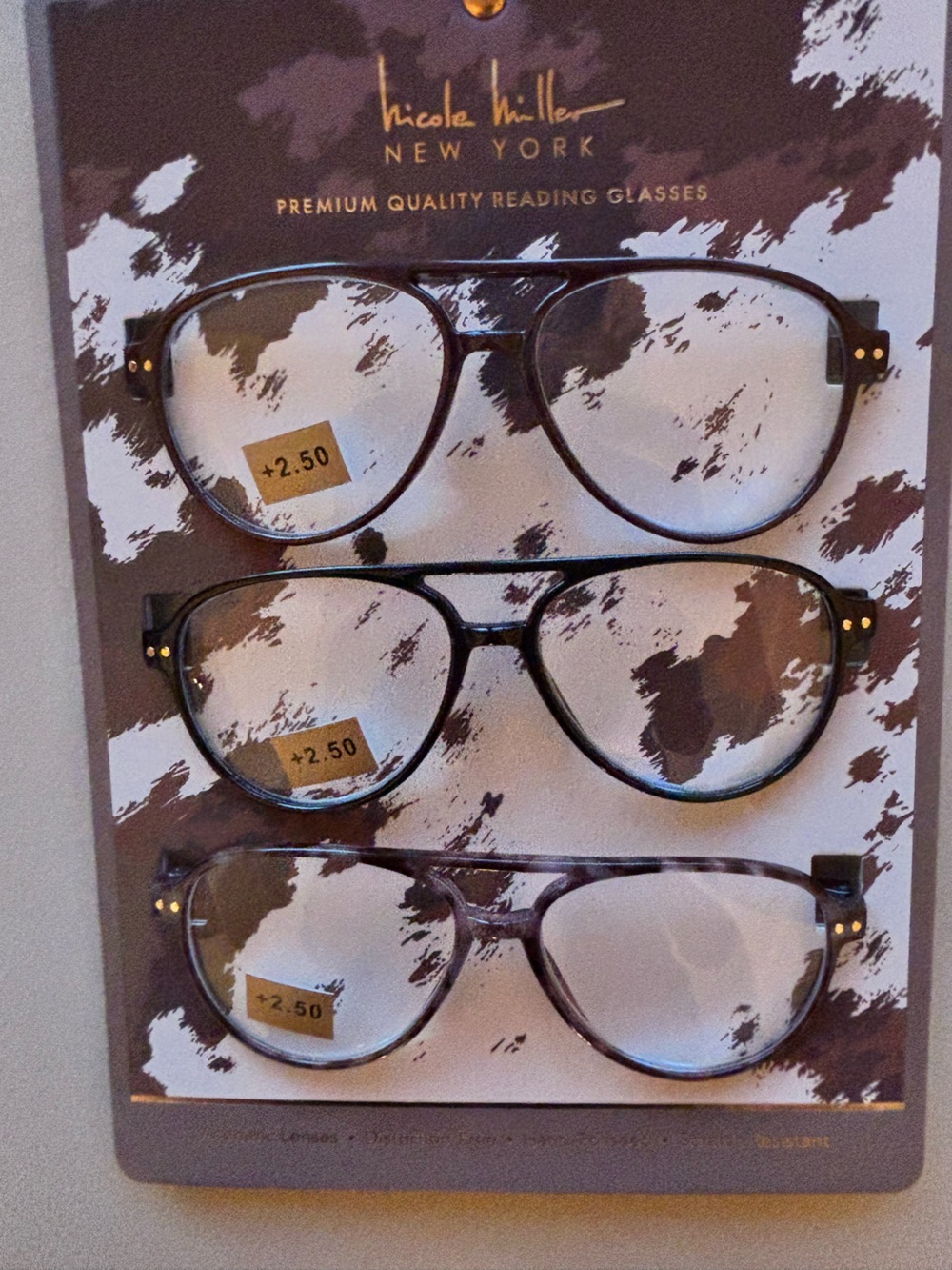 Nicole Miller Aviator  Reading Glasses 3 pack  +2.50